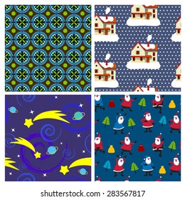 vector set of color cartoon winter xmas patterns 