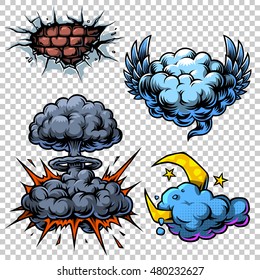Vector set of color comics icons.