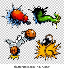 Vector set of color comics icons.