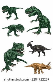 Vector set of color dinosaurs isolated on white background, dino collection