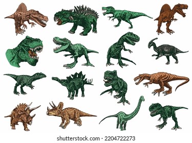 Vector set of color dinosaurs isolated on white background, dino collection