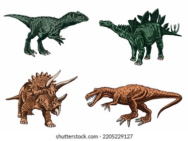 Vector set of color dinosaurs isolated on white background, dino collection