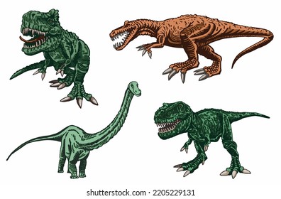 Vector set of color dinosaurs isolated on white background, dino collection