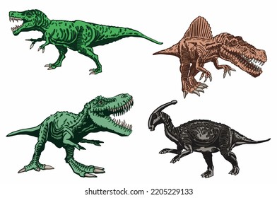 Vector set of color dinosaurs isolated on white background, dino collection