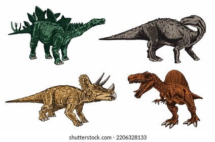 Vector set of color dinosaurs isolated on white background, dino collection