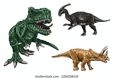 Vector set of color dinosaurs isolated on white background, dino collection