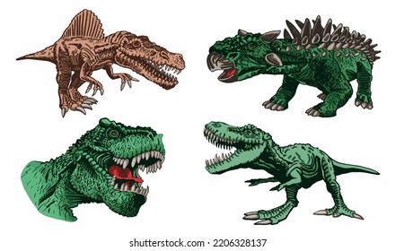 Vector set of color dinosaurs isolated on white background, dino collection