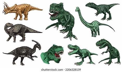 Vector set of color dinosaurs isolated on white background, dino collection