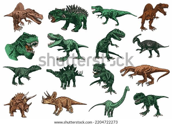 Vector Set Color Dinosaurs Isolated On Stock Vector (Royalty Free ...