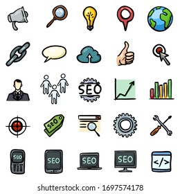 Vector Set of Color Doodle SEO Icons