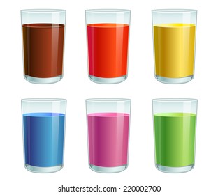 Vector set of color drinks in glasses isolated on white