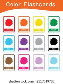 Vector set of color flashcards. Color Flashcards edition. Color education for preschool education. Educational printable flashcards color. Vector illustration. 