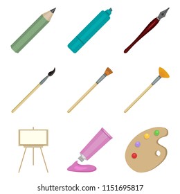 Vector Set of Color Flat Art Icons. Painting and Writing Tools