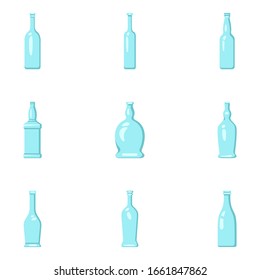 Vector Set of Color Flat Glass Bottle Icons. Alcohol Symbols