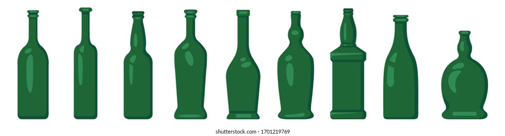 Vector Set of Color Flat Glass Bottle Icons. Alcohol Symbols