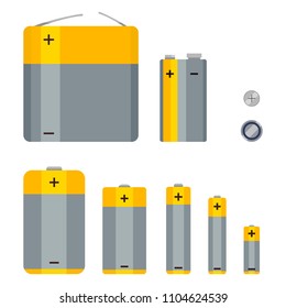 Vector Set of Color Flat Icons of Different Types Batteries