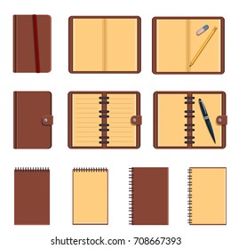 Vector Set of Color Flat Notepads. Collection of Notebooks and Diaries.