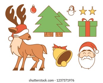 Vector set of color full Christmas decoration illustration with symbols, icons elements