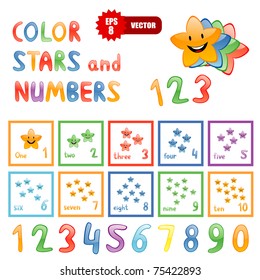 Vector set of color funny stars and numbers for children education