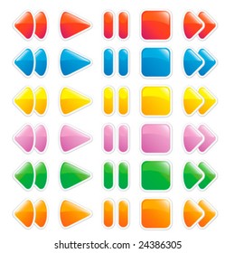 Vector set of color glass buttons for player. For web design.