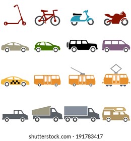 Vector Set of Color Ground Transportation Icons