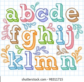 Vector set with color hand written ABC letters