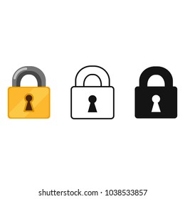Vector Set of Color, Line and Silhouette Padlock Icons