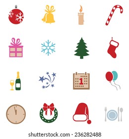 Vector Set of Color New Year and Christmas Icons