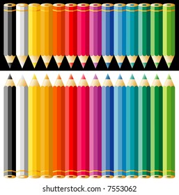 conjunto vectorial de lápices de colores aislados en blanco y negro
