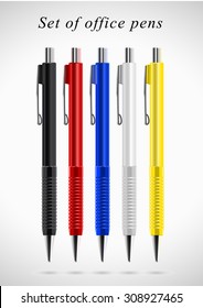 Vector Set of color pens and  isolated on white background