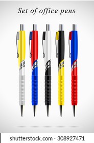 Vector Set of color pens and  isolated on white background