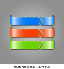 Vector set of color ribbons with yellow seam.