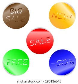 Vector set of color round stickers.