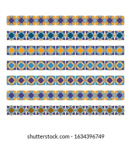 Vector set of color seamless borders. Design elements and page decoration on white background.