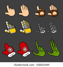 vector set of color silhouette hand icons, signs isolated, pack