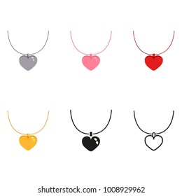 Vector Set of Color, Silhouette and Line Love Necklace Icons.