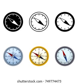 Vector Set of Color, Silhouette and Line Geographical Compass Icons