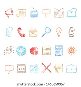 Vector Set of Color Sketch Advertising Icons. Types of Advertisement.