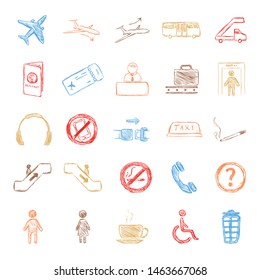 Vector Set of Color Sketch Airport Icons