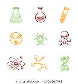 Vector Set of Color Sketch Chemistry Icons