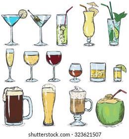 Vector Set of Color Sketch Cocktails