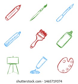 Vector Set of Color Sketch Drawing Icons
