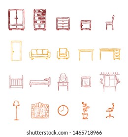 Vector Set of Color Sketch Furniture Icons