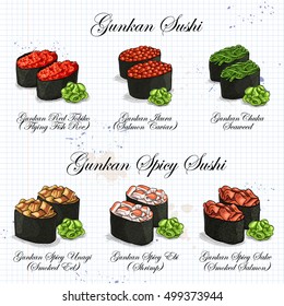Vector set, color sketch, Gunkan Sushi