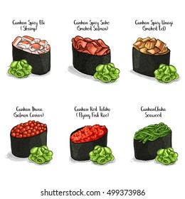 Vector set, color sketch, Gunkan Sushi