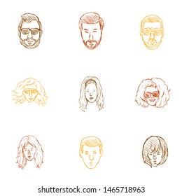 Vector Set of Color Sketch Hairstyles Icons. Hair, Beard, Mustache. Mens and Womens Hairstyles.