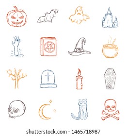 Vector Set of Color Sketch Halloween Icons