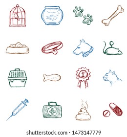 Vector Set of Color Sketch Pets Icons