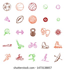 Vector Set of Color Sketch Sports Icons