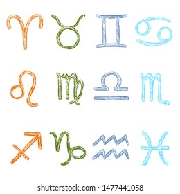 Vector Set of Color Sketch Zodiac Signs